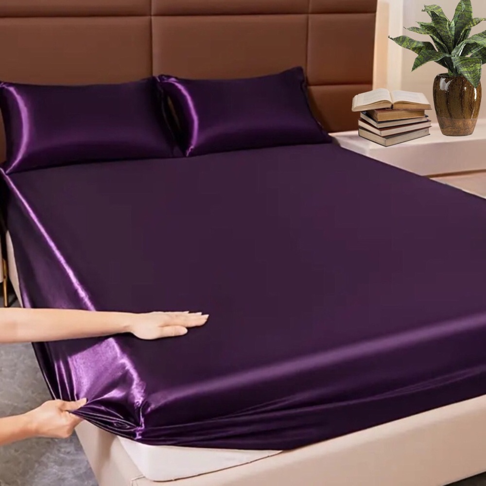 3pc Luxurious Satin Sheet Bedding Set - Metallic Deep Plum Purple